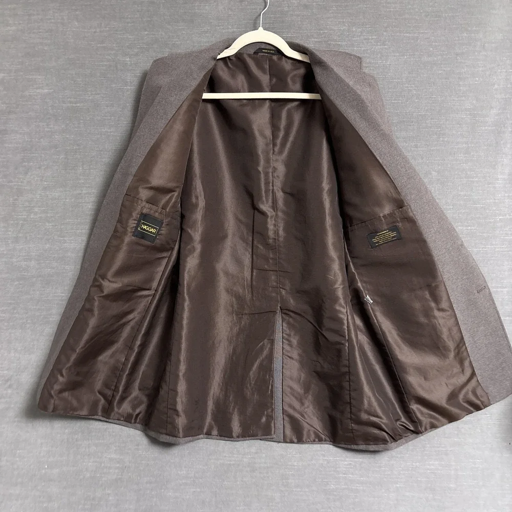 Vintage Haggar Suit 44L Blazer‎ 34x32 Pants Brown Polyester Disco 70s 80s USA